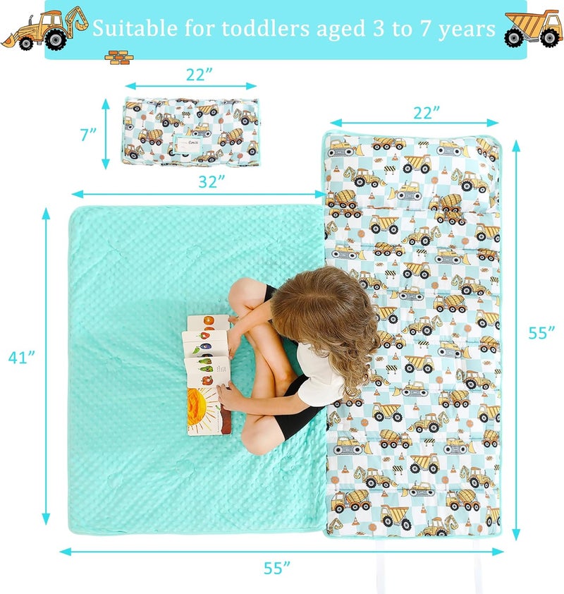 lasoftan Toddler Nap Mat for Preschool 50''x30'' Sleeping Mat with Removable Pillow and Minky Blanket for Kids Ages 3-7 Roll Up Soft Sleeping Bag for Boys Girls Kindergarten Daycare Sleepover - Image 4